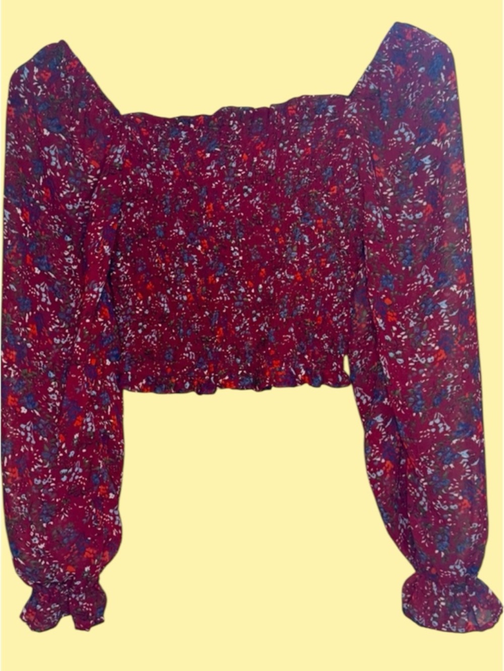 Japna Red Floral Smocked Square-Neck Blouse - Picture 2 of 4